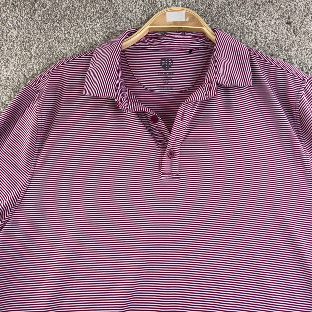 Graham Luxe Golf Polo Shirt Men L Burgundy Stripe Performance Dry Fit Golfcore